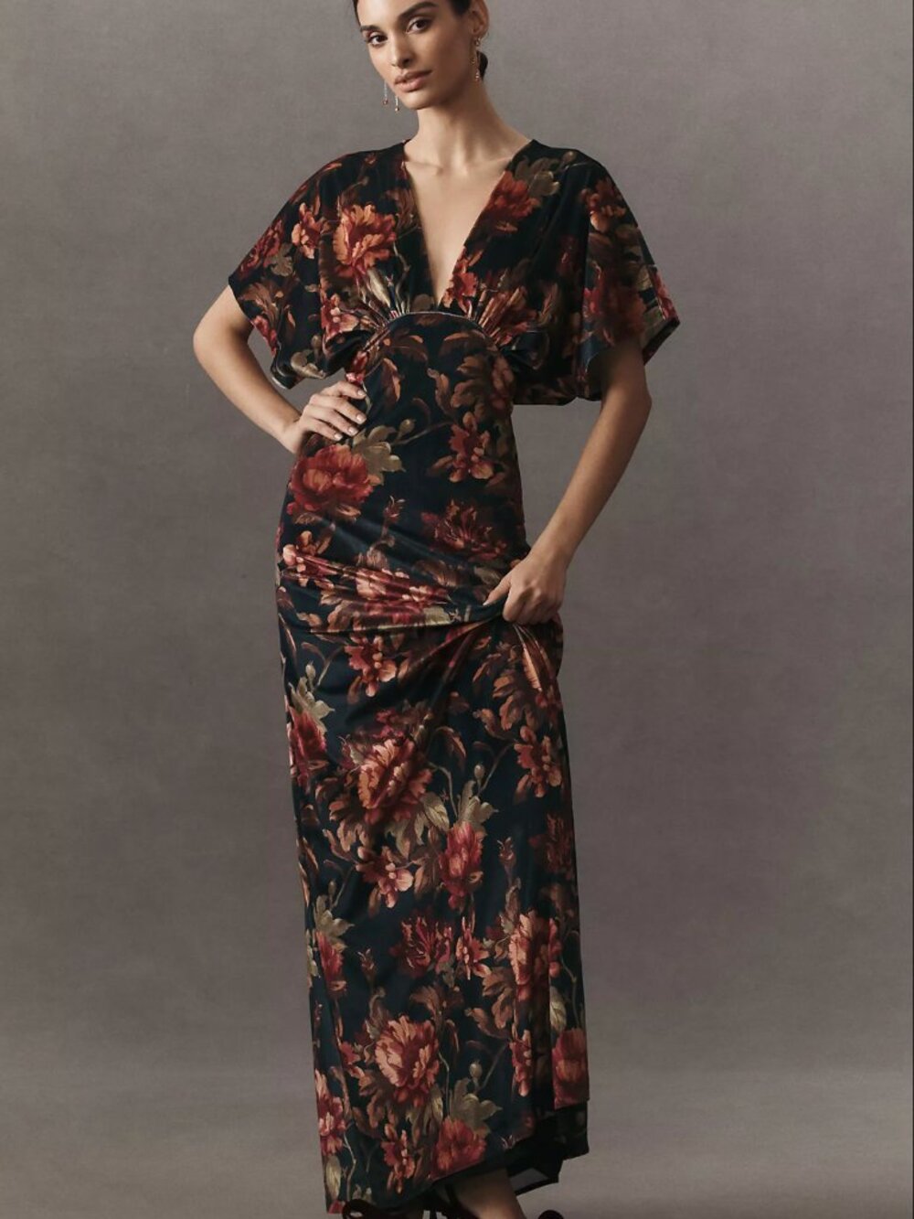 BHLDN Amelia Deep-V Stretch Velvet Maxi Dress Size Large New with tags